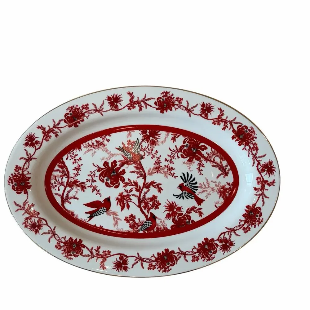 NEW Mackenzie Childs Cardinal Toile Oval Platter 13.5